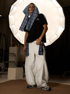 Plaid Belt Barrel Pants