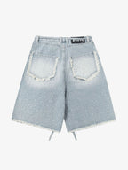 Distressed Rhinestone Denim Jorts - 2454