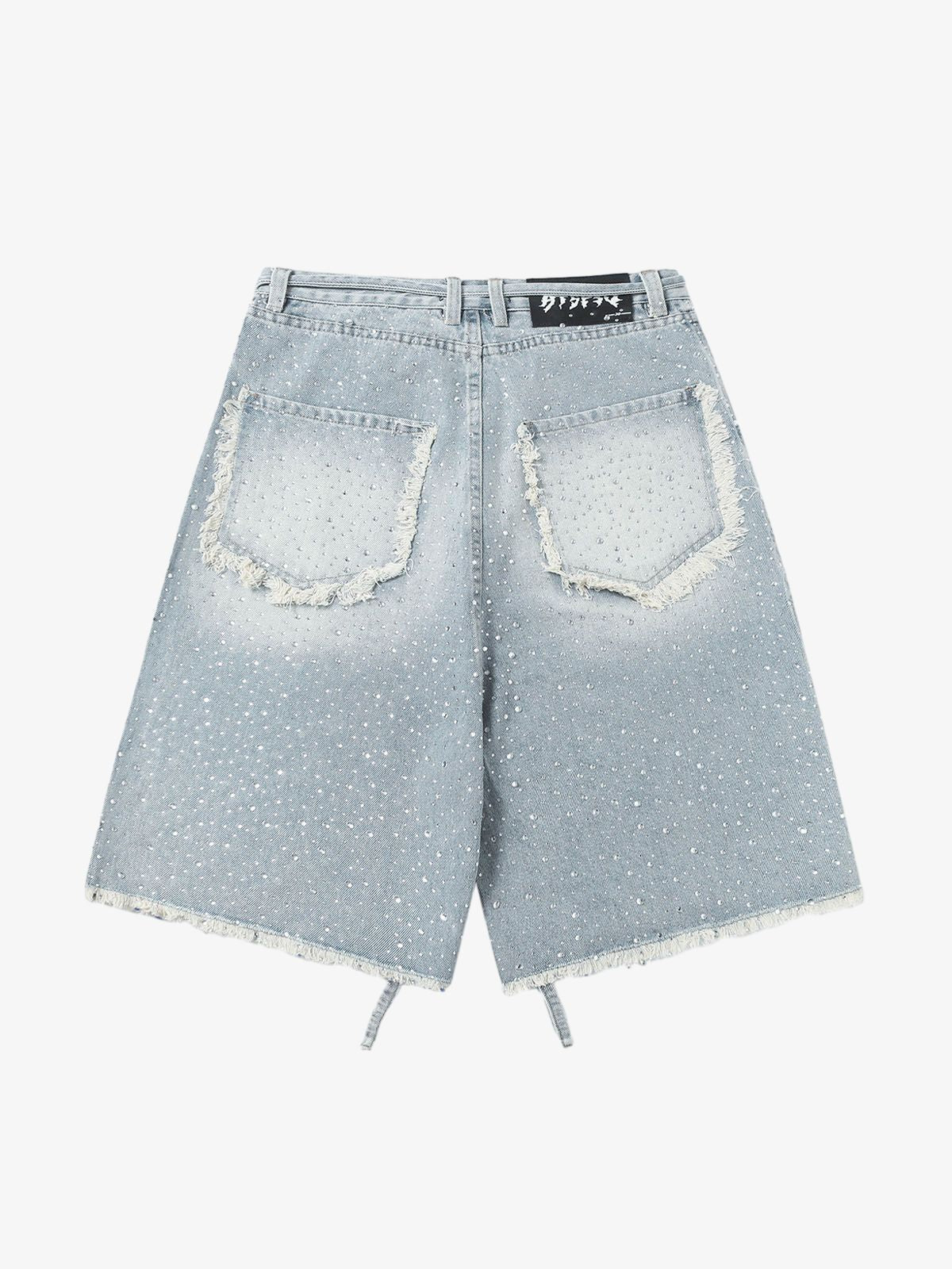 Distressed Rhinestone Denim Jorts - 2454