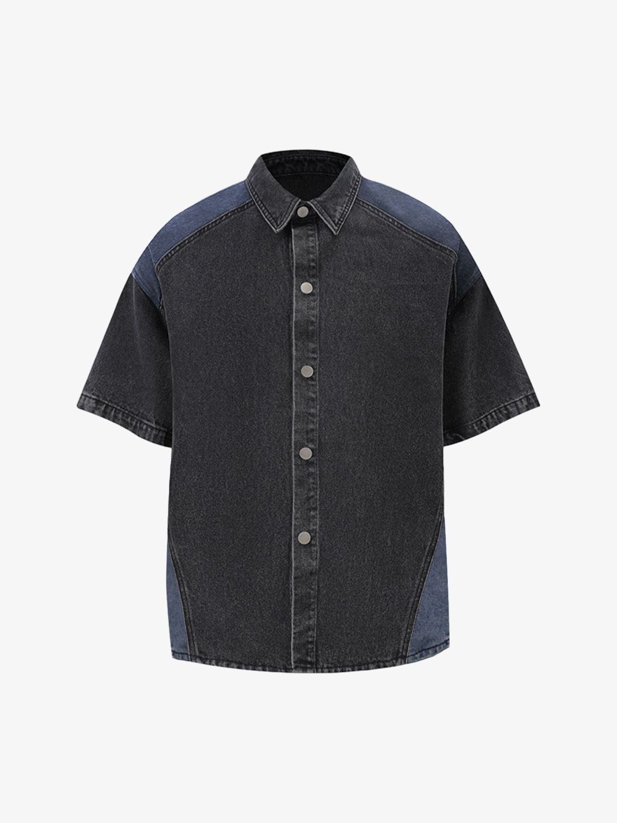 Deconstructed Patchwork Short-Sleeve Cropped Denim Set