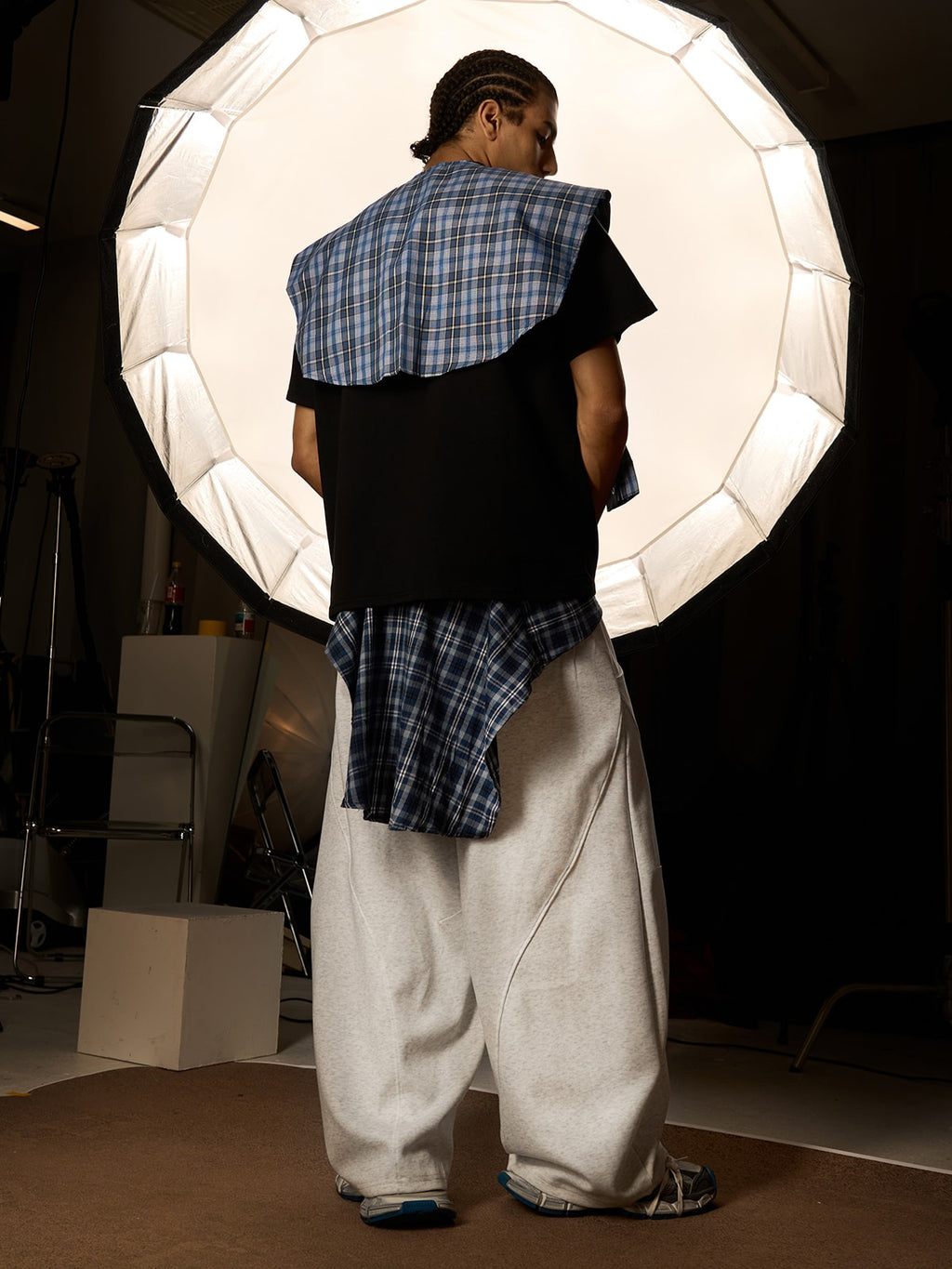 Plaid Belt Barrel Pants