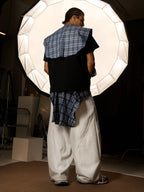 Plaid Belt Barrel Pants