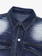 Distressed Washed Workwear Denim Shirt And Jorts Set