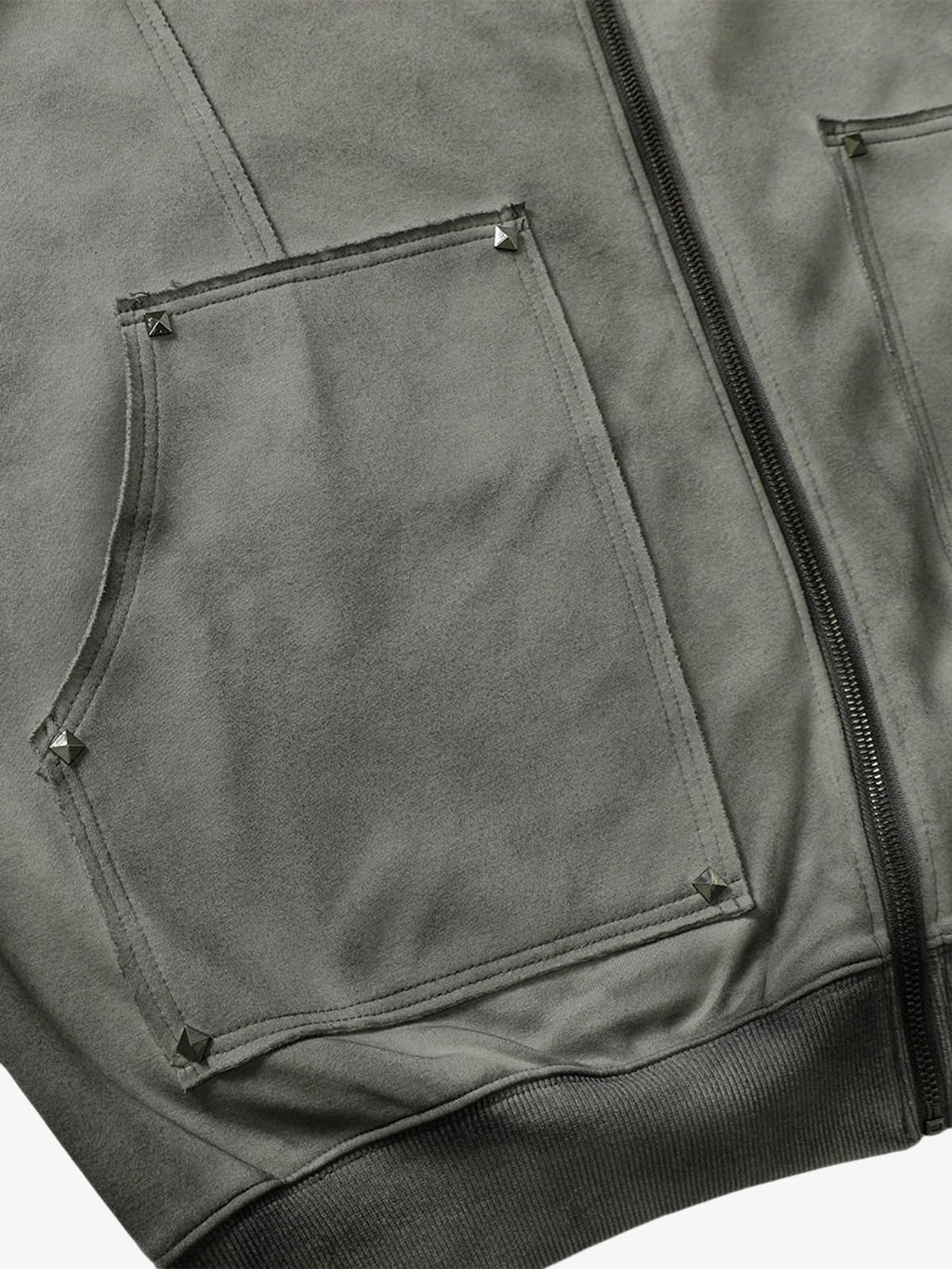 Street Washed Distressed Stitching Rivet Hooded Jacket