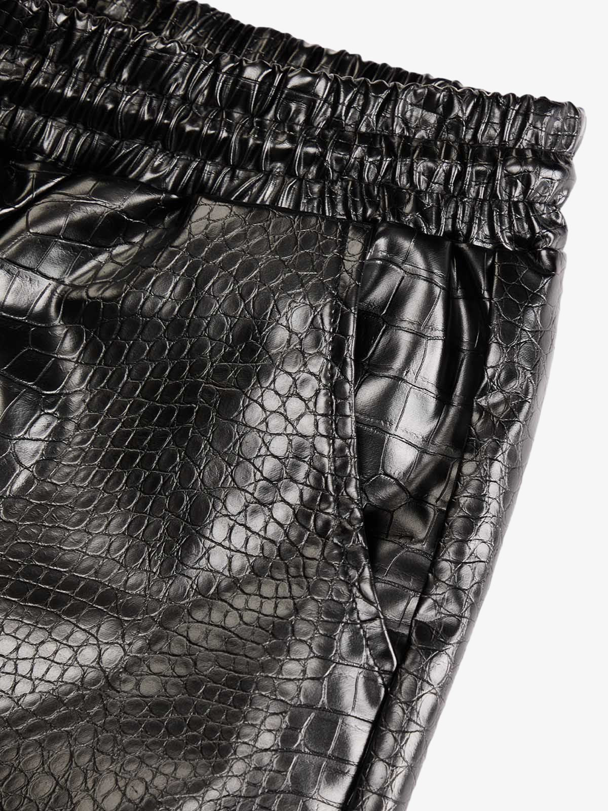 Letter Embroidered Leather Shorts