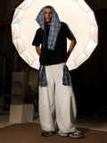Plaid Belt Barrel Pants