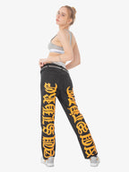 Theprecipice Burning Text Embroidered Letters Jeans -1478
