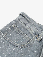 Distressed Rhinestone Denim Jorts - 2454