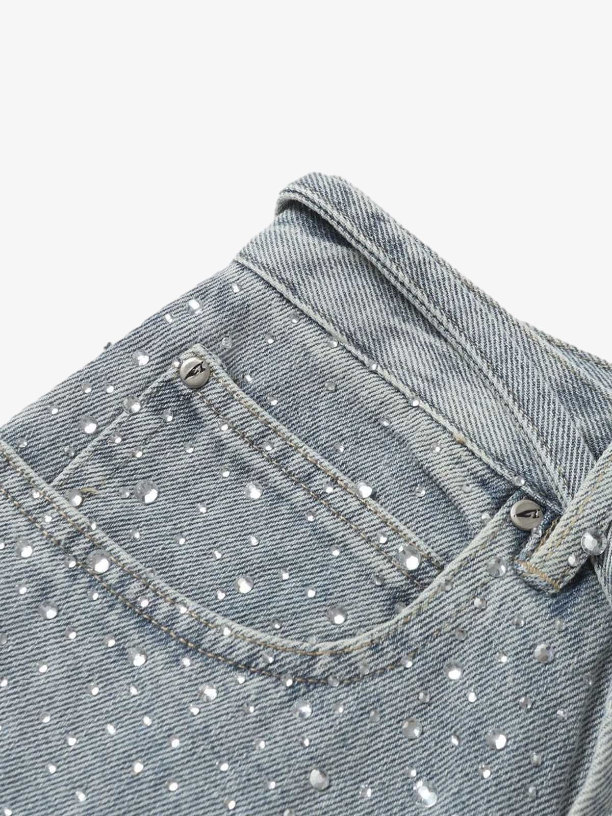 Distressed Rhinestone Denim Jorts - 2454