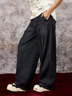 Deconstructed Contrast Stitching Pleated Baggy Barrel Jeans - 2343
