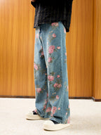 Theprecipice Floral Print Straight Jeans - 2409