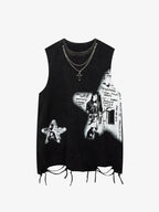 Theprecipice Vintage Necklace Star Print Hip-hop Tank Top - 2070