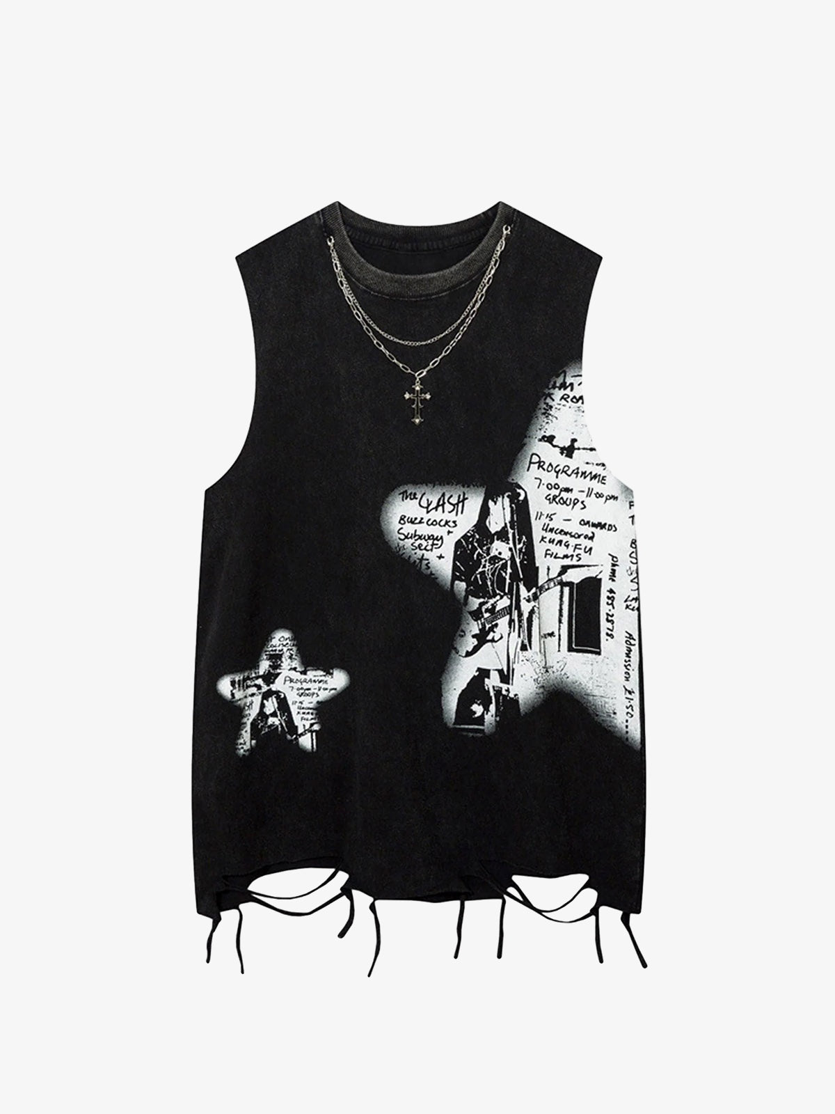Theprecipice Vintage Necklace Star Print Hip-hop Tank Top - 2070