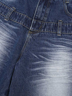 Distressed Washed Workwear Denim Shirt And Jorts Set