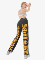 Theprecipice Burning Text Embroidered Letters Jeans -1478
