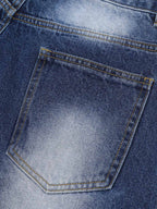 Distressed Washed Workwear Denim Shirt And Jorts Set