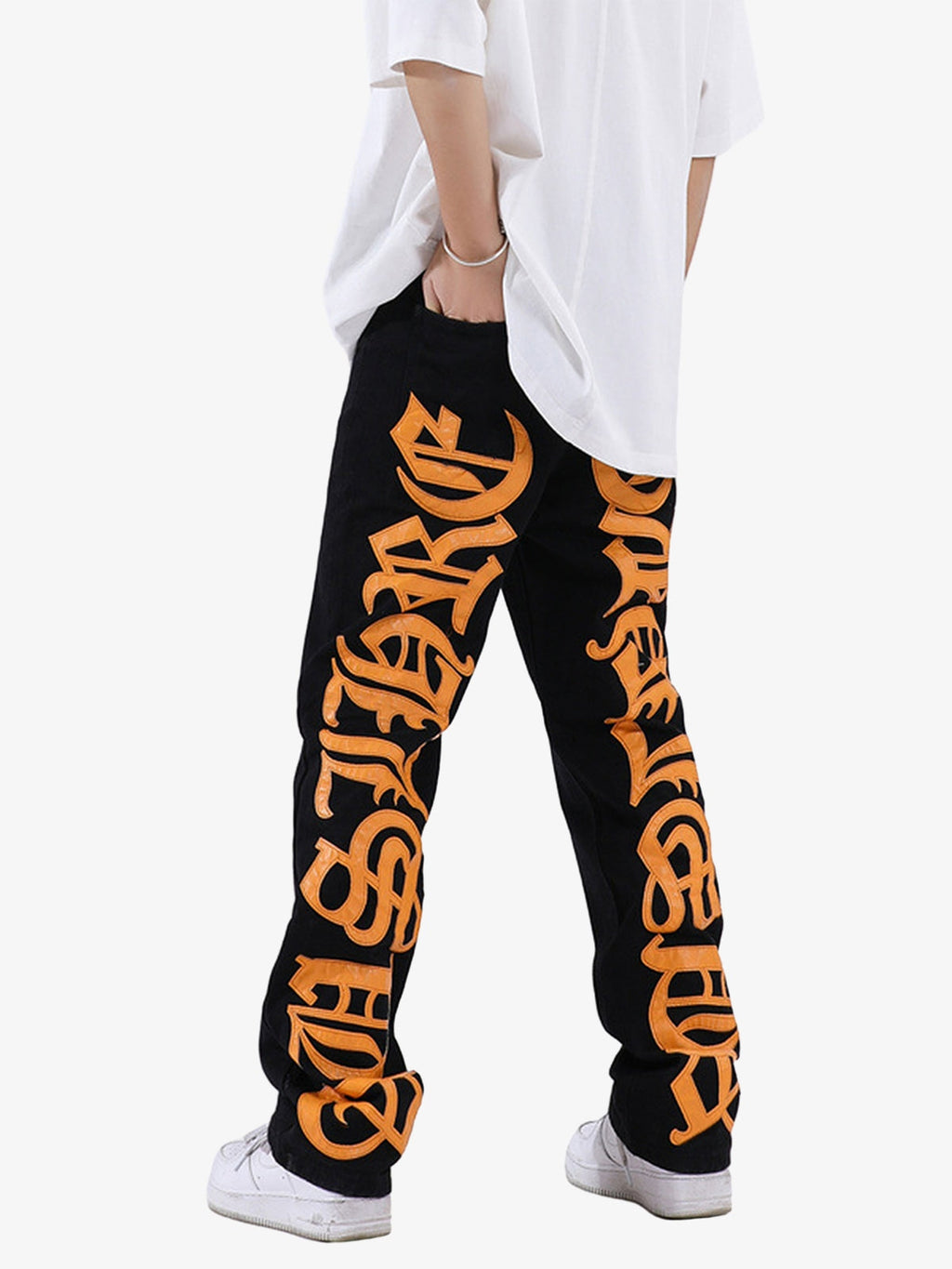Theprecipice Burning Text Embroidered Letters Jeans -1478