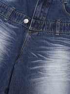 Distressed Washed Workwear Denim Shirt And Jorts Set