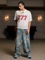 Jersey Letter Print Quick Dry V-neck T-shirt - 2389