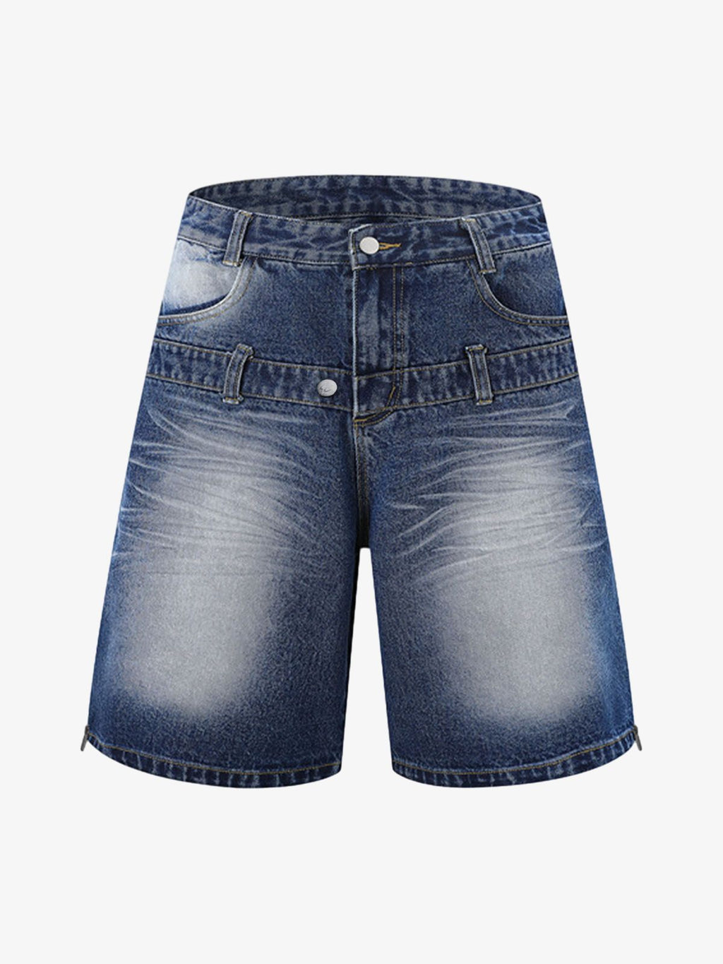 Distressed Washed Workwear Denim Shirt And Jorts Set