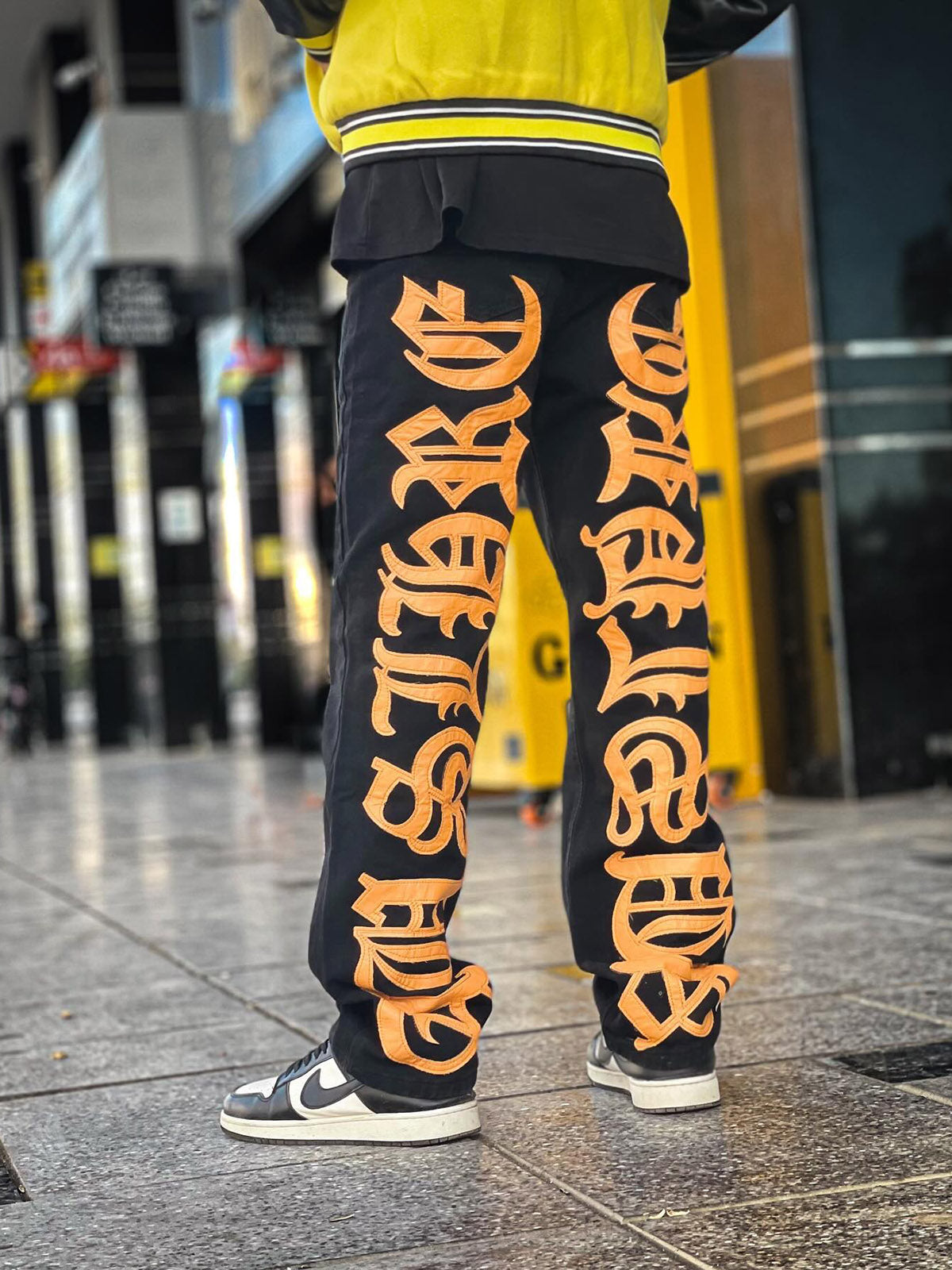Theprecipice Burning Text Embroidered Letters Jeans -1478