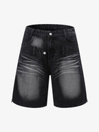 Distressed Washed Workwear Denim Shirt And Jorts Set