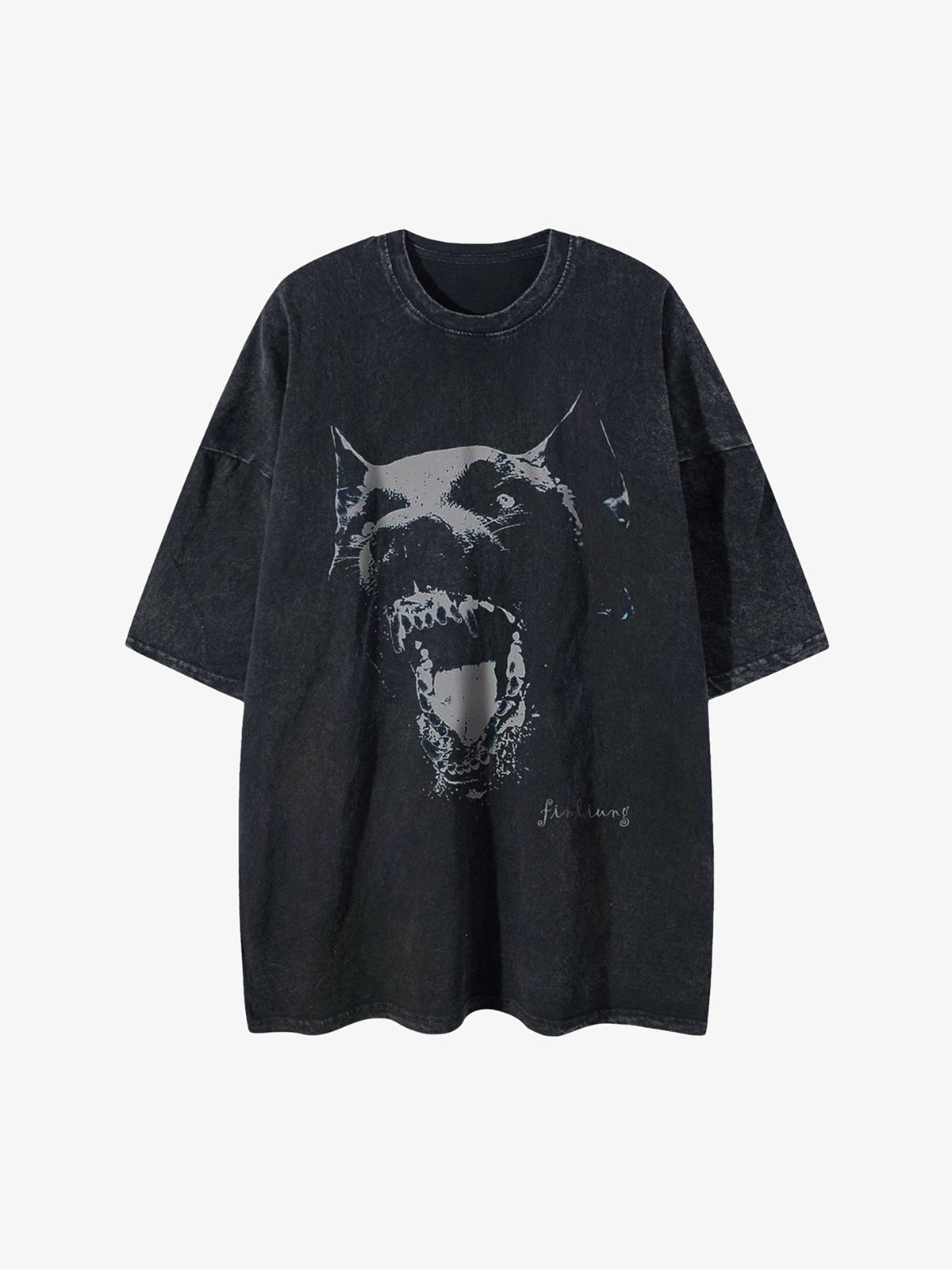Theprecipice Doberman Print Washed T-shirt - 1856