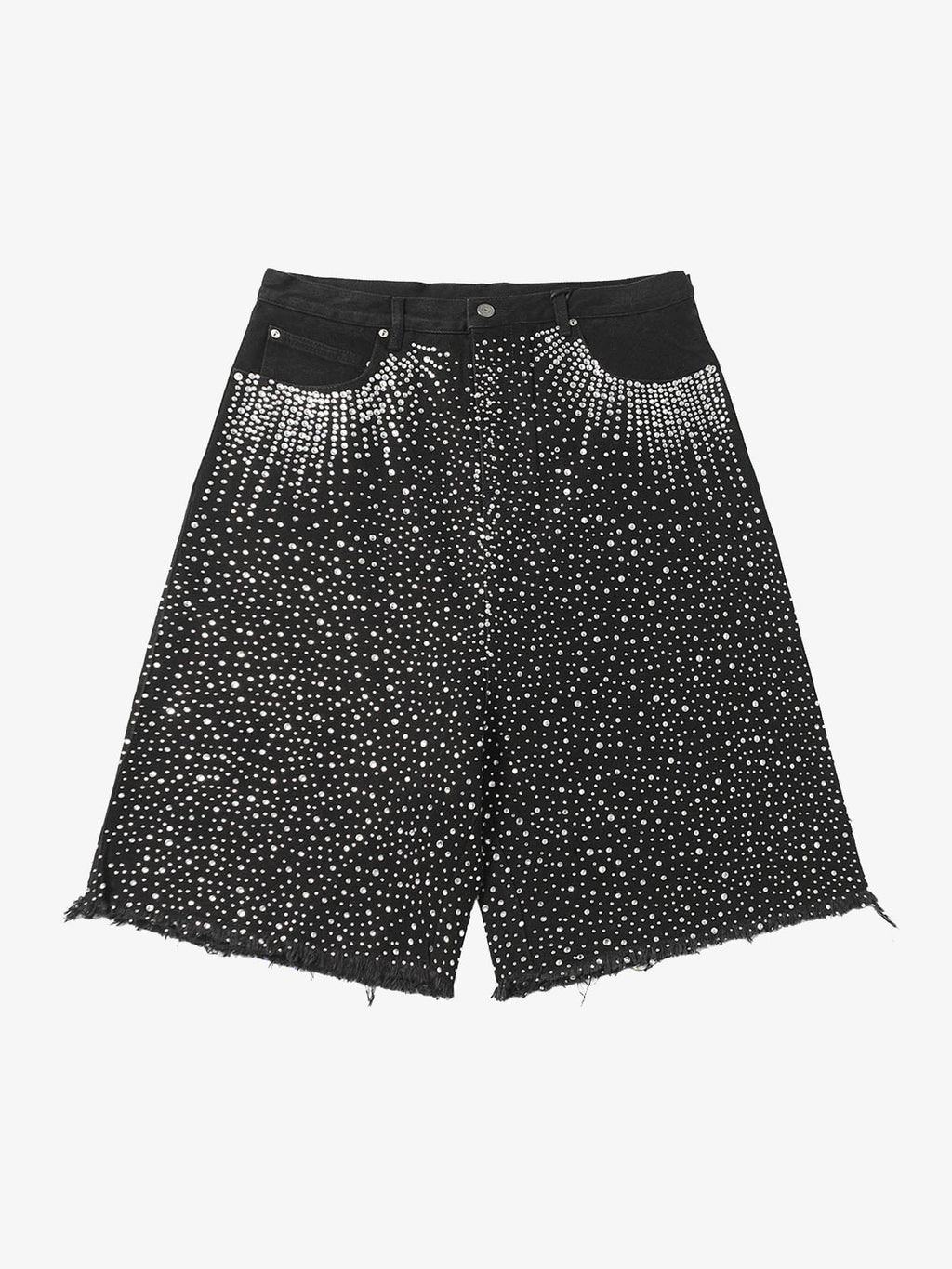 Retro Washed Rhinestone Raw Edge Denim Shorts - 2419