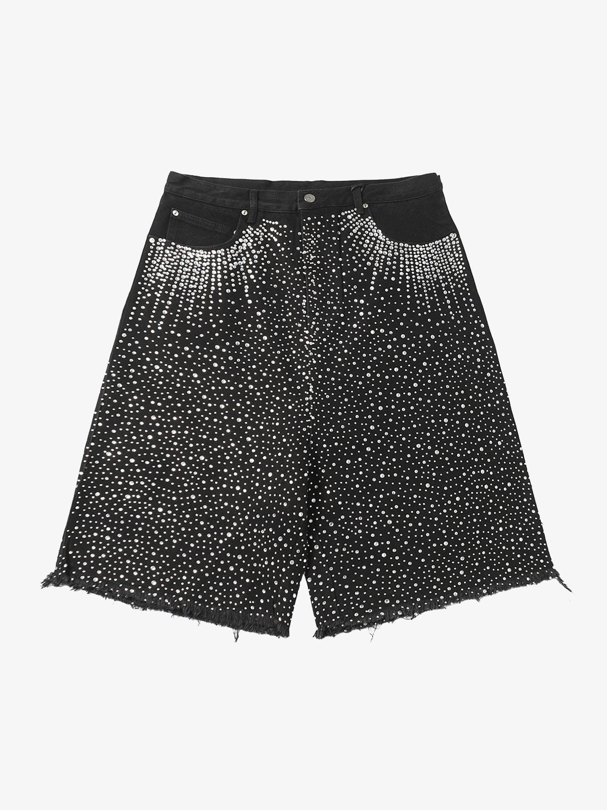 Retro Washed Rhinestone Raw Edge Denim Shorts - 2419