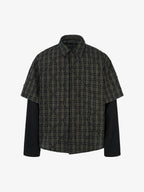 Heavy Plaid Pleated Striped Faux Two-Piece Polo Shirt