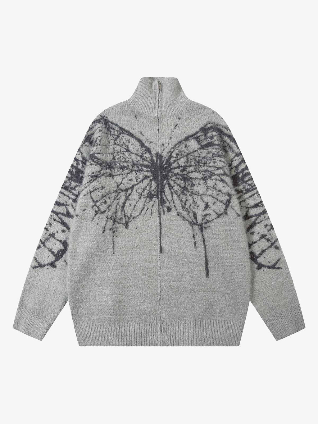 Theprecipice Butterfly Jacquard  Knit Mock Neck Sweater