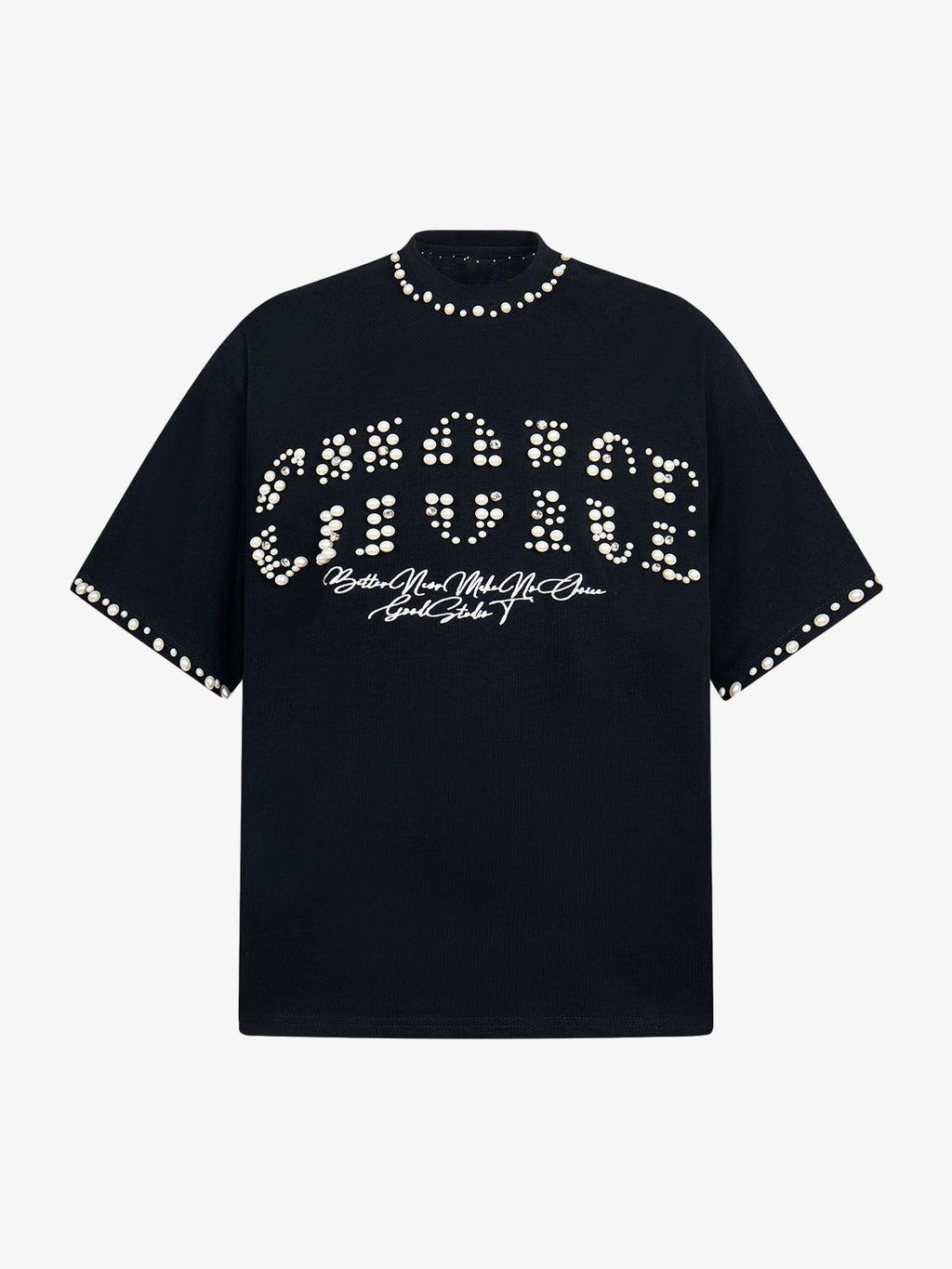 Elegant Pearl-Embellished Oversized T-Shirt