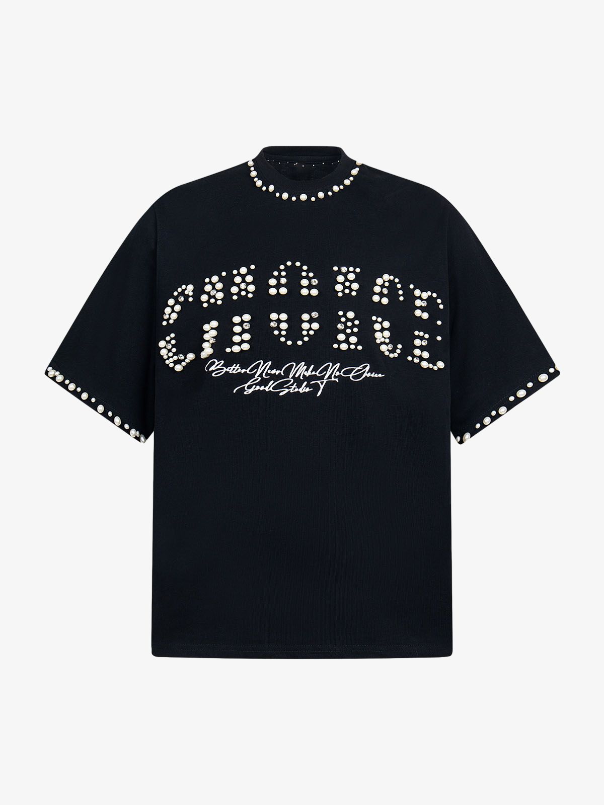 Elegant Pearl-Embellished Oversized T-Shirt