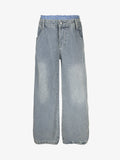 Plaid Double Waist Baggy Jeans - 2505