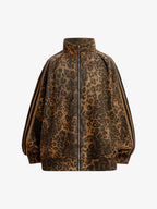 French Terry Cheetah Print Suede Tracksuit - 2277