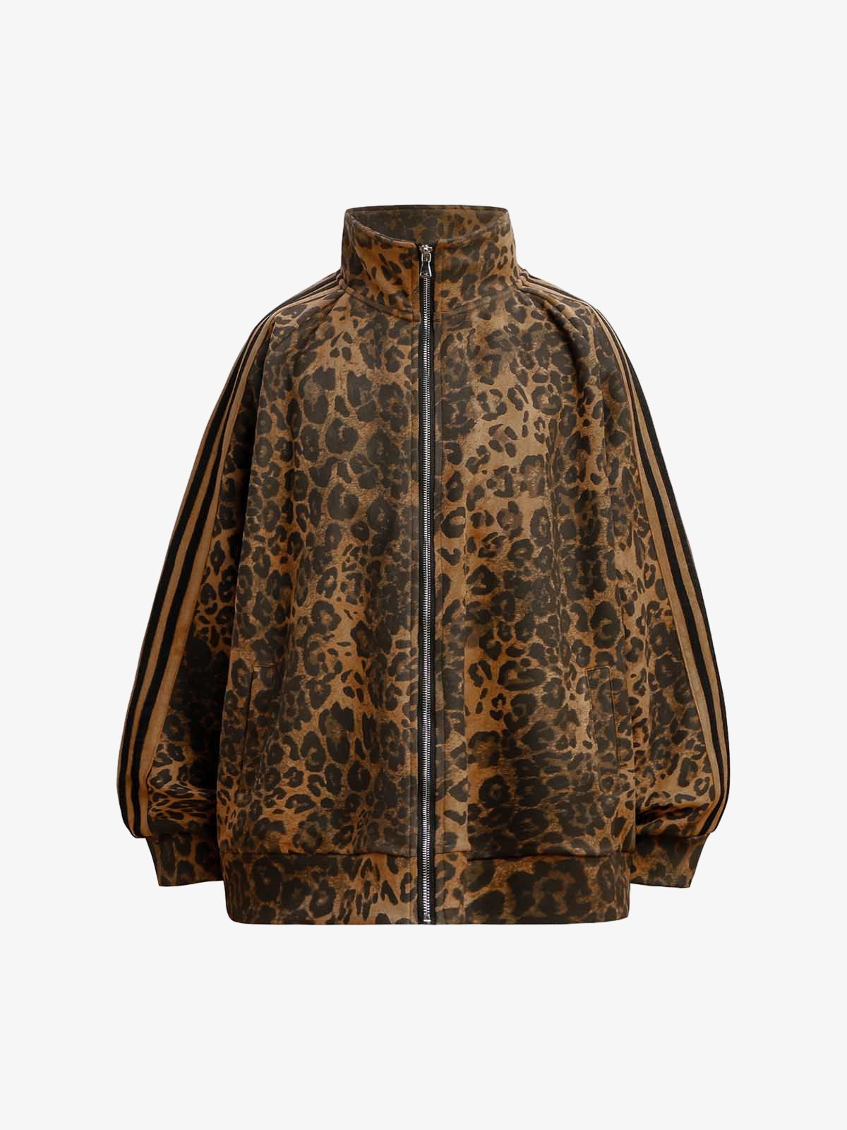 French Terry Cheetah Print Suede Tracksuit - 2277