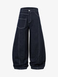 Deconstructed Contrast Stitching Barrel Jeans - 2326