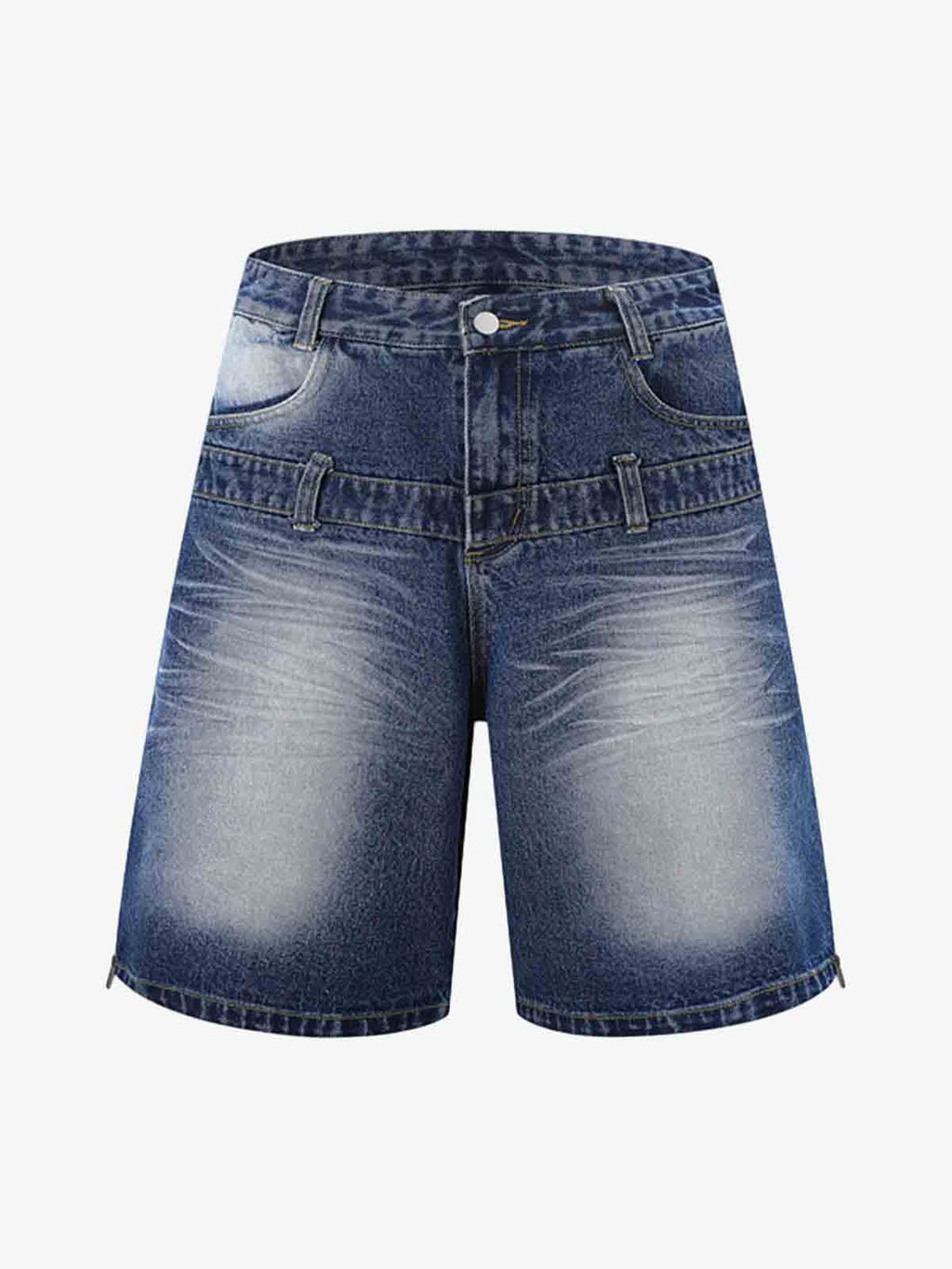Theprecipice Old Washed Double Waistband Design Denim Jorts