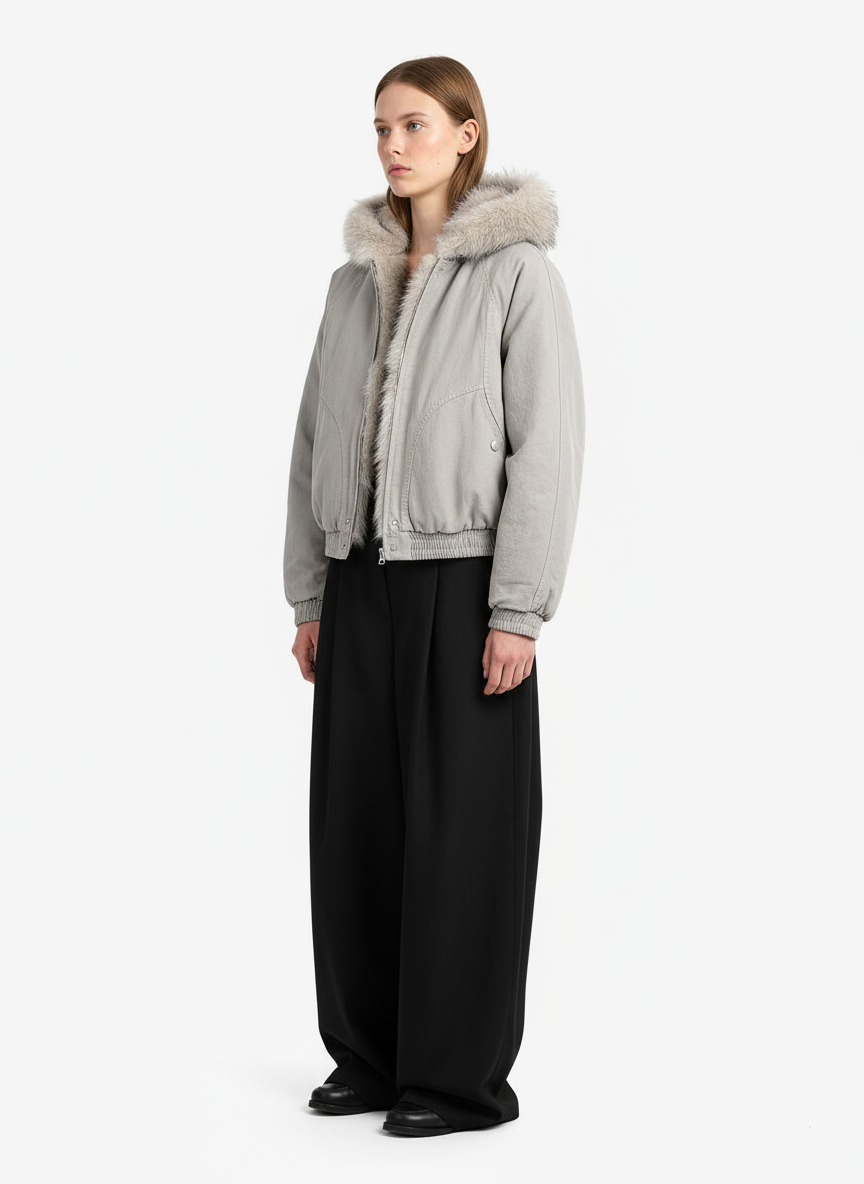 Spliced Fur Hooded Quilted Jacket - 2285
