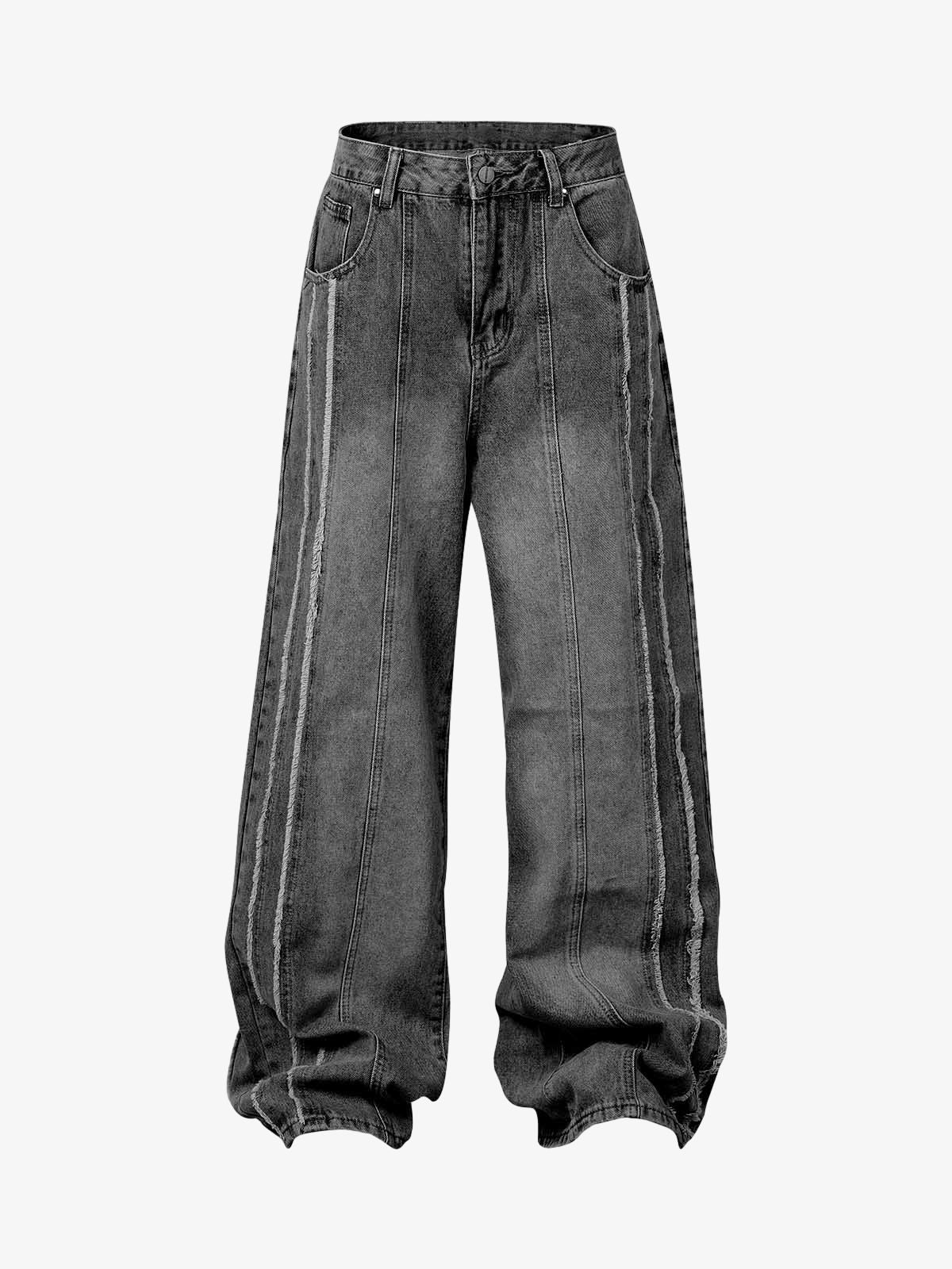 Theprecipice Washed Distressed Raw Edge Baggy Jeans - 2271