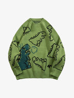Theprecipice Cartoon Dinosaur Printed Sweater - 1004