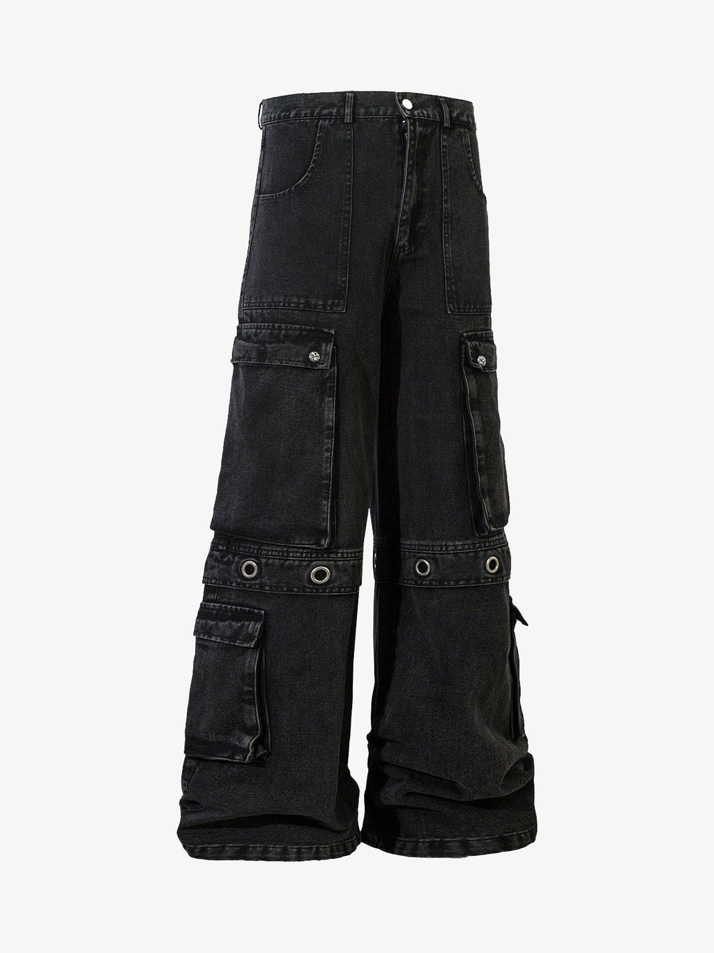 Grommet Design Multi-Pocket Cargo Jeans