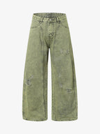 Washed Distressed Ripped Barrel Jeans