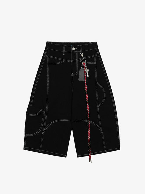 Denim Welt-Embellished Cargo Jorts - 2408