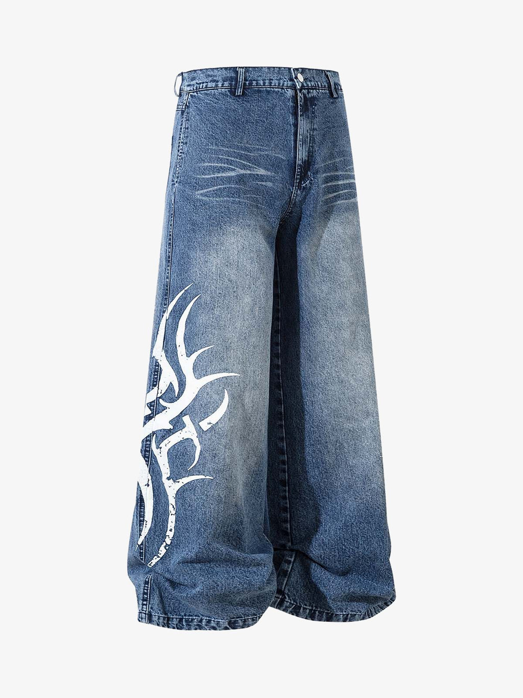 Washed  Print Straight Jeans