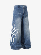 Washed  Print Straight Jeans