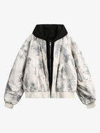Patchwork Faux Two-Piece Gradient Hooded Bomber Jacket