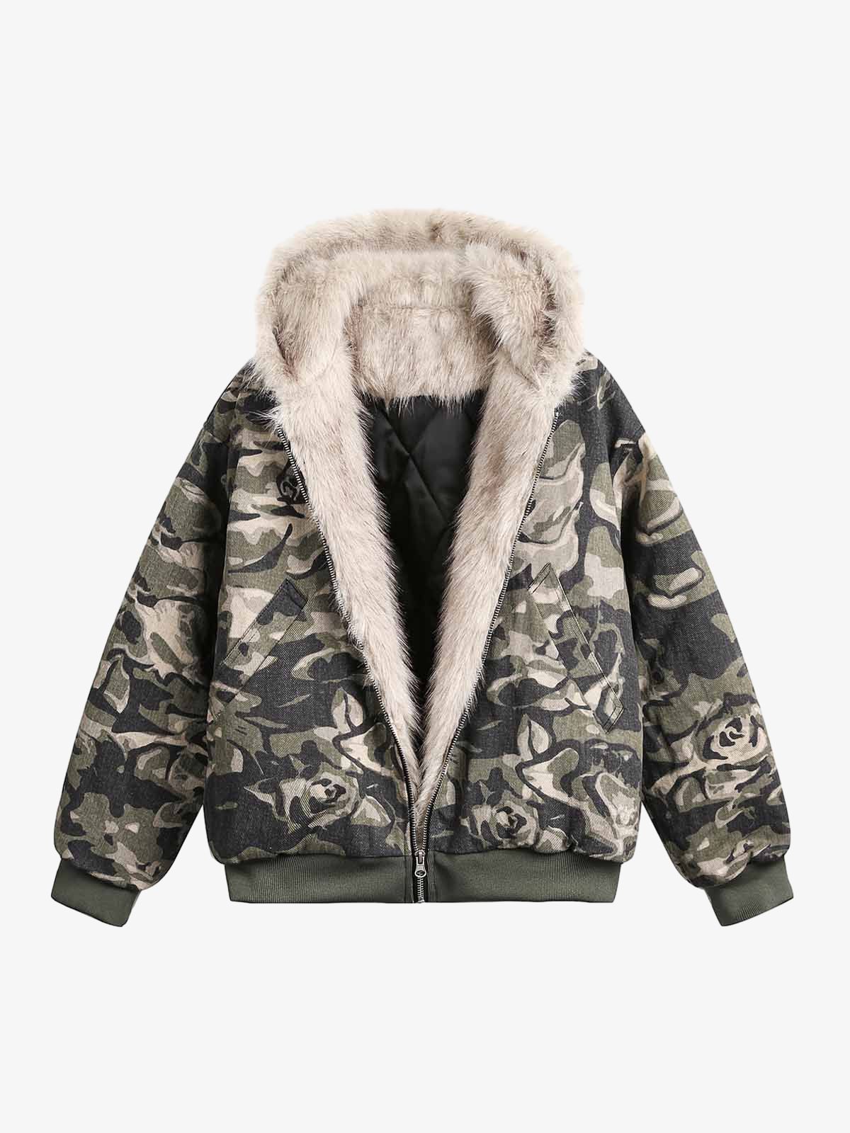 Theprecipice Camouflage Fur Hooded Jacket - 2353