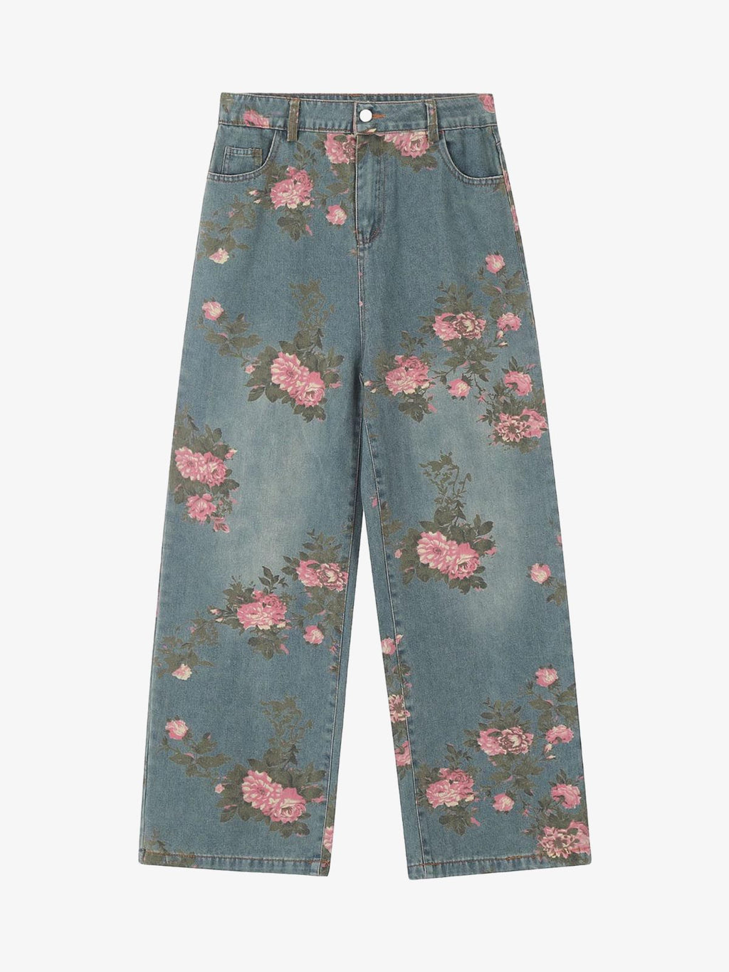 Theprecipice Floral Print Straight Jeans - 2409