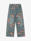 Theprecipice Floral Print Straight Jeans - 2409